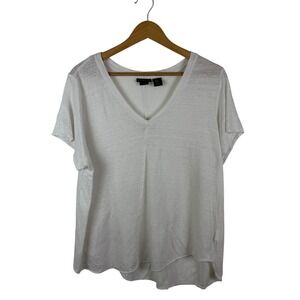 Tahari White 100% Linen Tee Size 1X Lightweight Resort Minimalist Vacation Layer